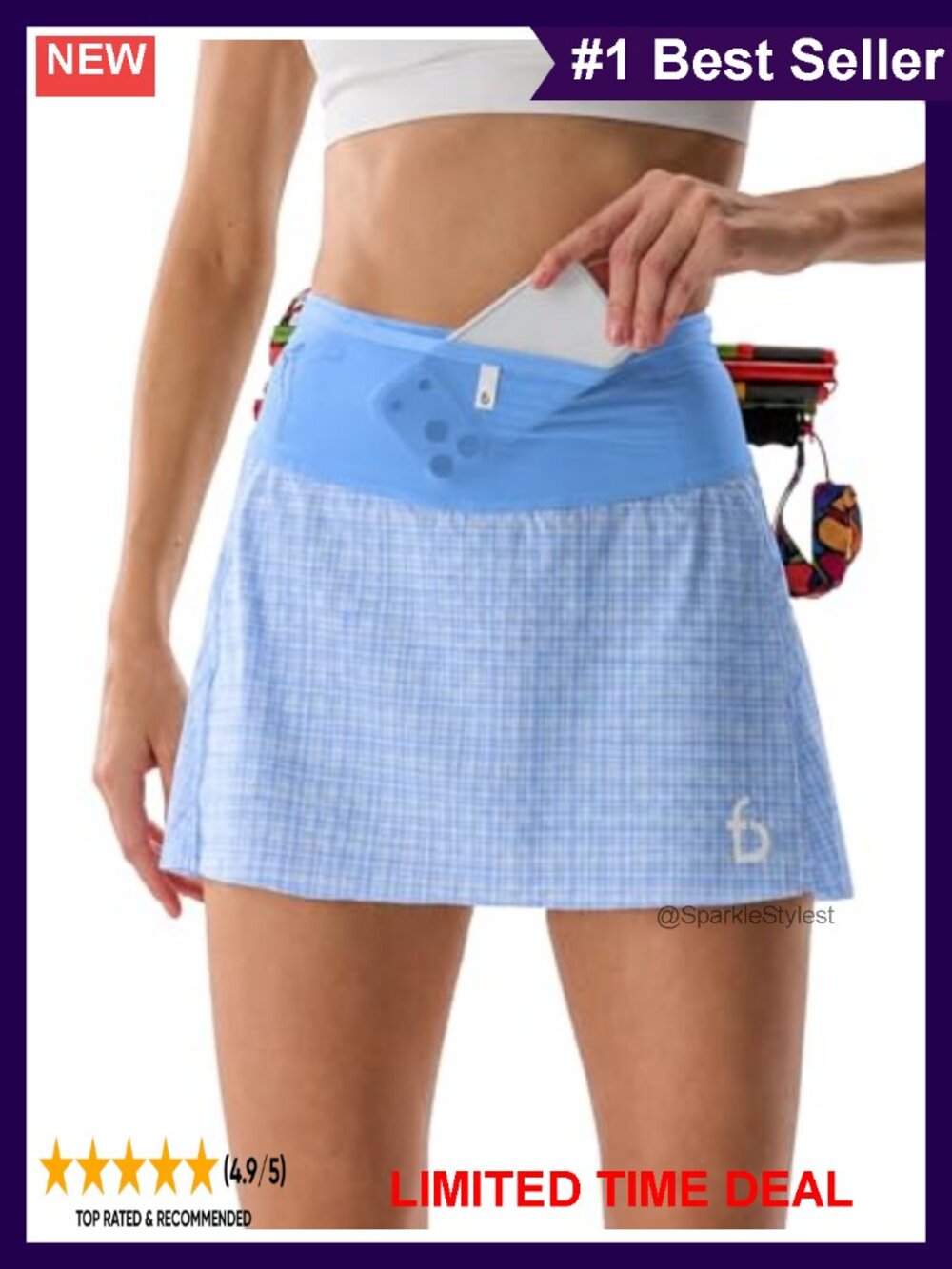 Running Skort with Built-In Running Belt 360° Storage Reflective Athletic